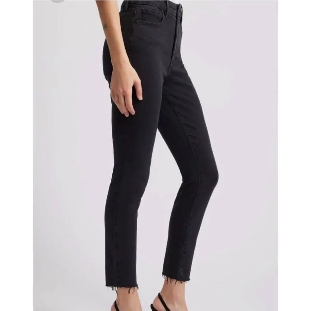 Good American always fit good legs straight black414 raw hem sz 6-12